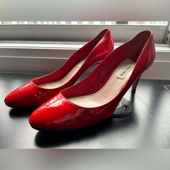 (SOLD) Authentic Miu Miu Red Patent Leather Pumps - Picture 2 of 10